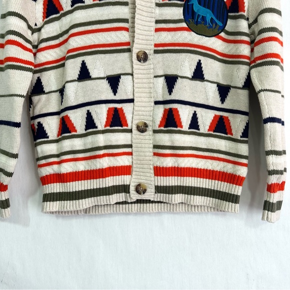 Cat & Jack Boys Beige Orange Long Sleeve Button Up Patterned Sweater Cardigan - Picture 3 of 10
